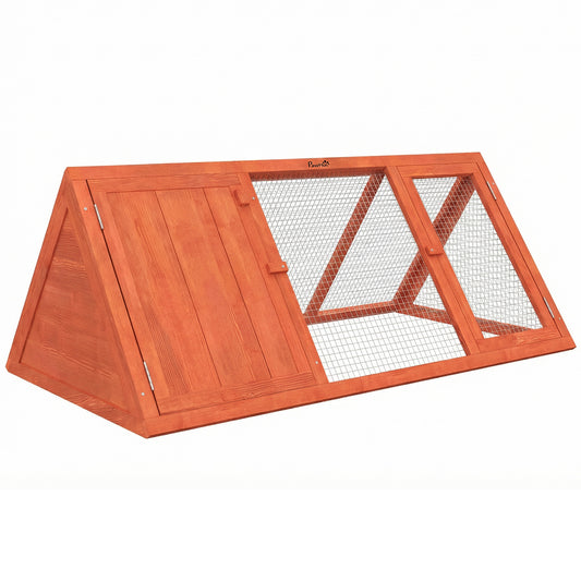 Rabbit Hutch, Wooden Guinea Pig Hutch with Run and Doors, Outdoor Triangle Bunny House for Rabbits, Duck and Chicken
