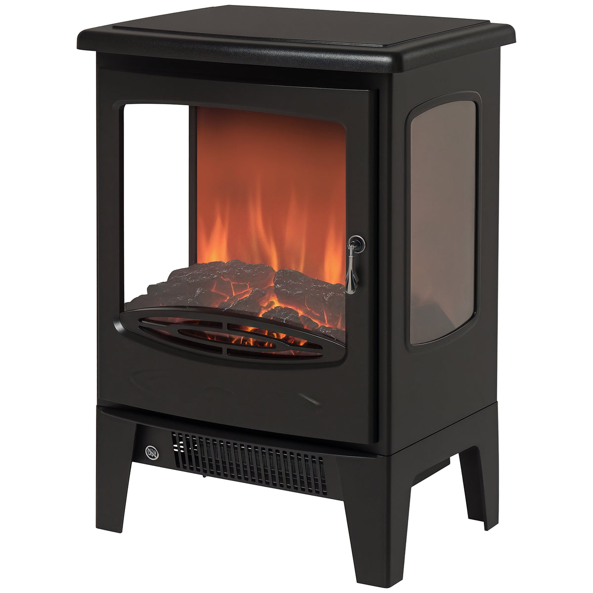 900W/1800W Freestanding Electric Fireplace Room Heater w/ Adjustable Artificial Flame 3-Sided Tempered Glass Panels Safe Home Warmth Retro Faux Fire