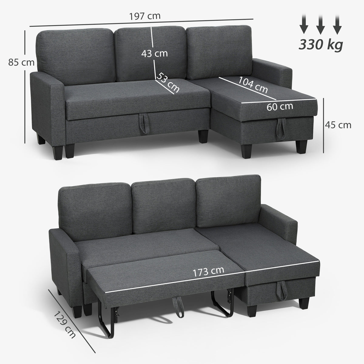 Three-Seater Storage Sofa Bed