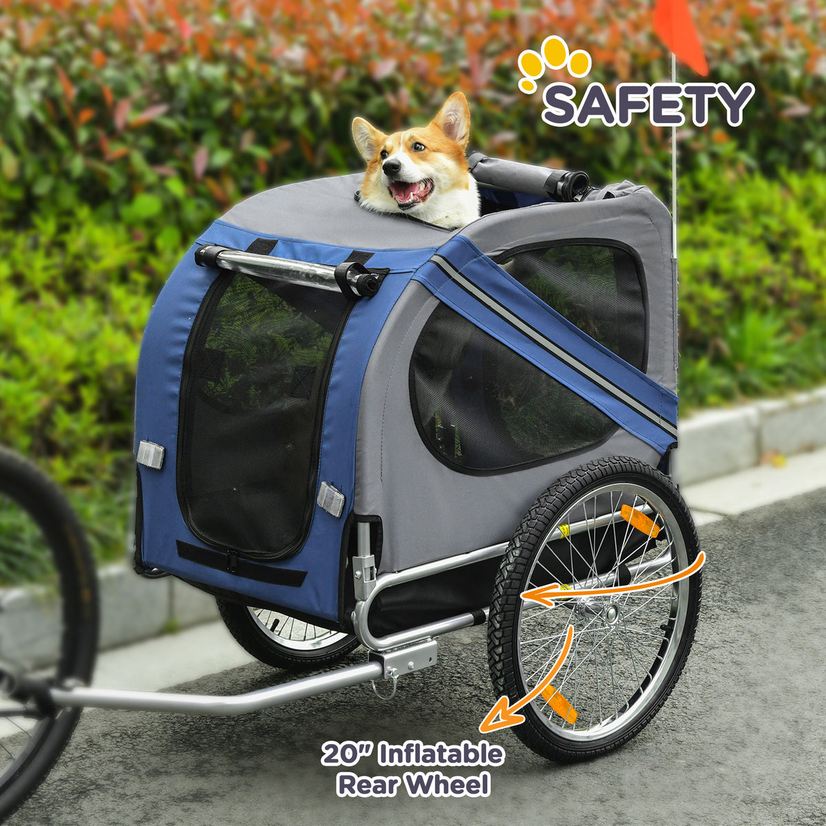 Folding Dog Bike Trailer Pet Cart Carrier for Bicycle Travel in Steel Frame with Hitch Coupler
