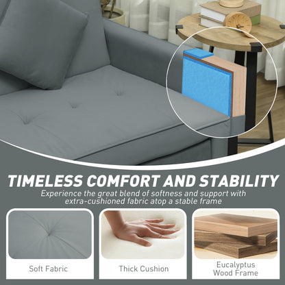 Three-Person Velvet-Feel Sofa Bed - Grey