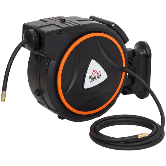 Auto Rewind Hose Reel, Retractable Air Hose Reel 15 m and 1.5 m, 150 Bar with 1/4" BSPT Connector, Black