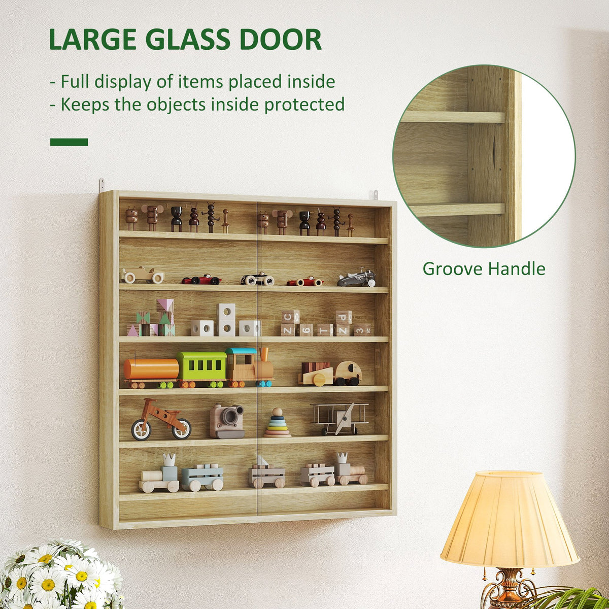Six Shelf Display Cabinet, with Glass Doors - Oak