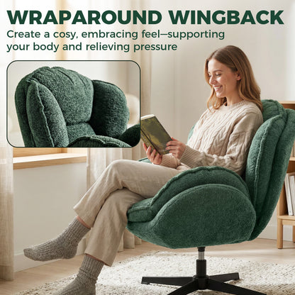 Modern Wingback Accent Chair, Velvet Armchair with Four-Star Base, S-Springs, Swivel
