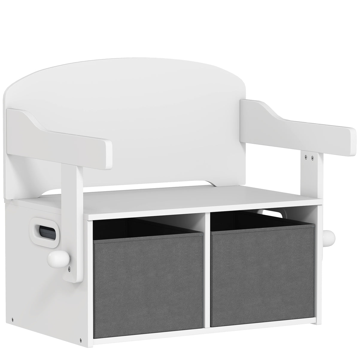 3 in 1 Kids Storage Bench, Convertible Children Table and Chair Set with 2 Fabric Bins, Toy Storage Box, White