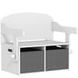 3 in 1 Kids Storage Bench, Convertible Children Table and Chair Set with 2 Fabric Bins, Toy Storage Box, White