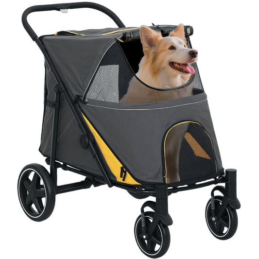 Foldable Pet Stroller, with Universal Wheels, Shock Absorber, for Medium and Large Dogs