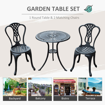 3 Piece Small Patio Furnture Cast Aluminium Bistro Set Garden Outdoor Table and Chairs Shabby Style