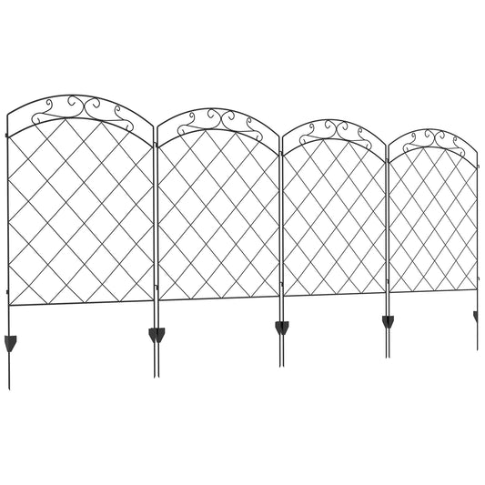 Steel Decorative Swirls Outdoor Picket Fence Panels Set of 4, Black