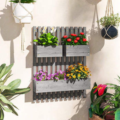 Wall-mounted Wooden Garden Planters with Trellis, Drainage Holes and 3 Planter Boxes for Patio