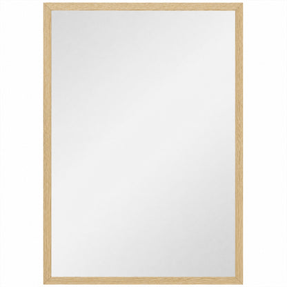 Wall Bathroom Mirror, 60 x 40 cm Wall-Mounted Mirror for Living Room, Bedroom, Hallway, Natural Wood Finish