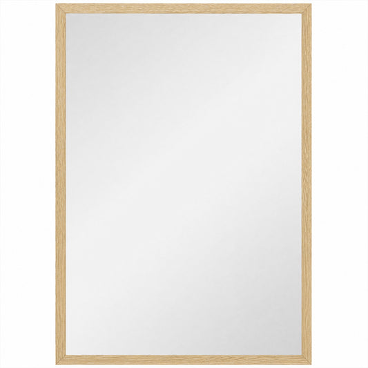 Wall Bathroom Mirror, 60 x 40 cm Wall-Mounted Mirror for Living Room, Bedroom, Hallway, Natural Wood Finish