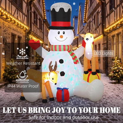 7ft Giant Christmas Inflatable Snowman with 2 Reindeer, Outdoor Blow Up Christmas Decoration with LEDs, Bag