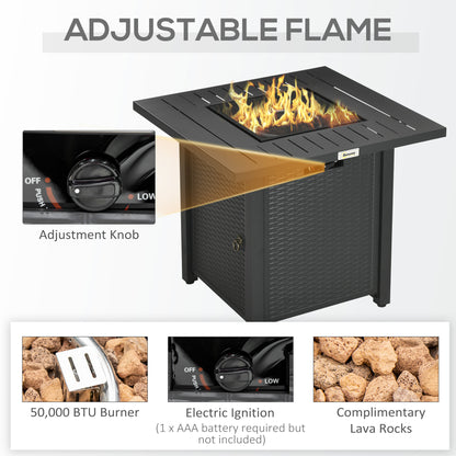 Rattan-style Propane Gas Fire Pit Table with 40, 000 BTU Burner, Square Smokeless Firepit Patio Heater with Thermocouple, Lava Rocks, Waterproof Cover, Spark Guard and Lid