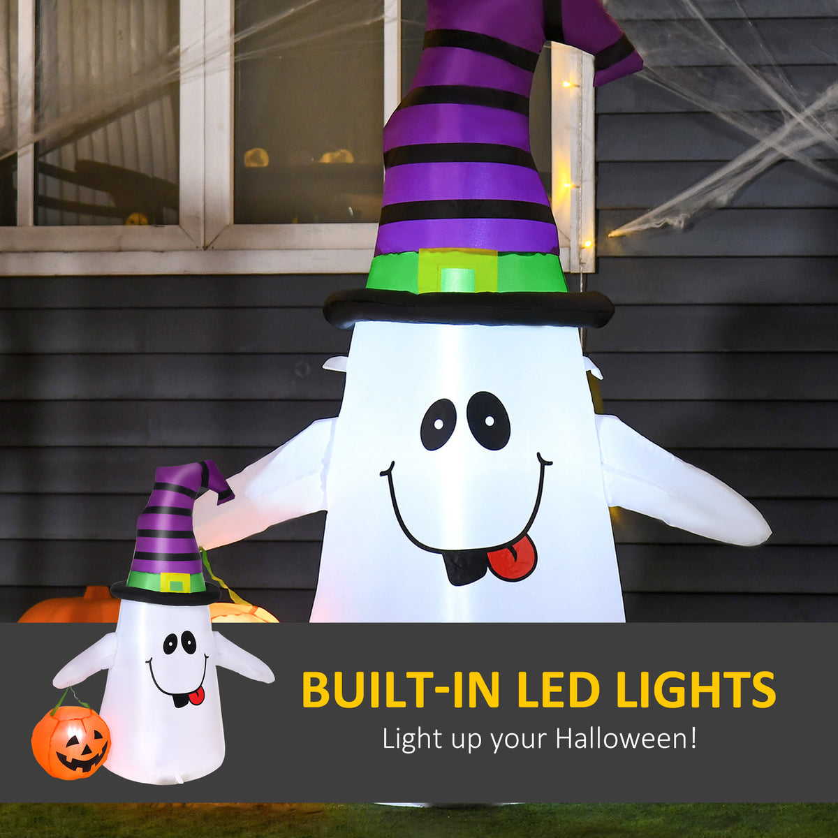 1.2m Witch Ghost Halloween Inflatable Decoration w/ LED Lights Fan Accessories Pumpkin Lantern Kids Adult Fun Weather-Resistant Indoor Outdoor Seasonal