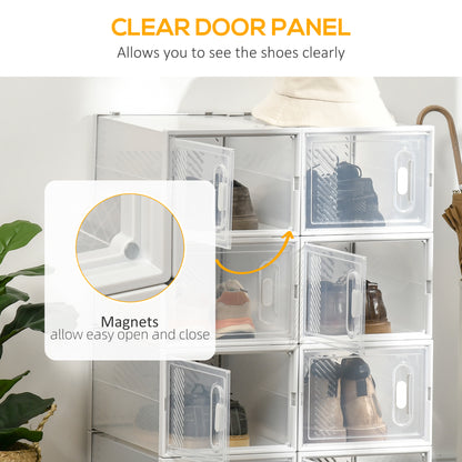 8PCS Clear Shoe Box, Plastic Stackable Shoe Storage Box for UK/EU Size up to 12/46 with Magnetic Door for Women/Men, 28 x 36 x 21 cm