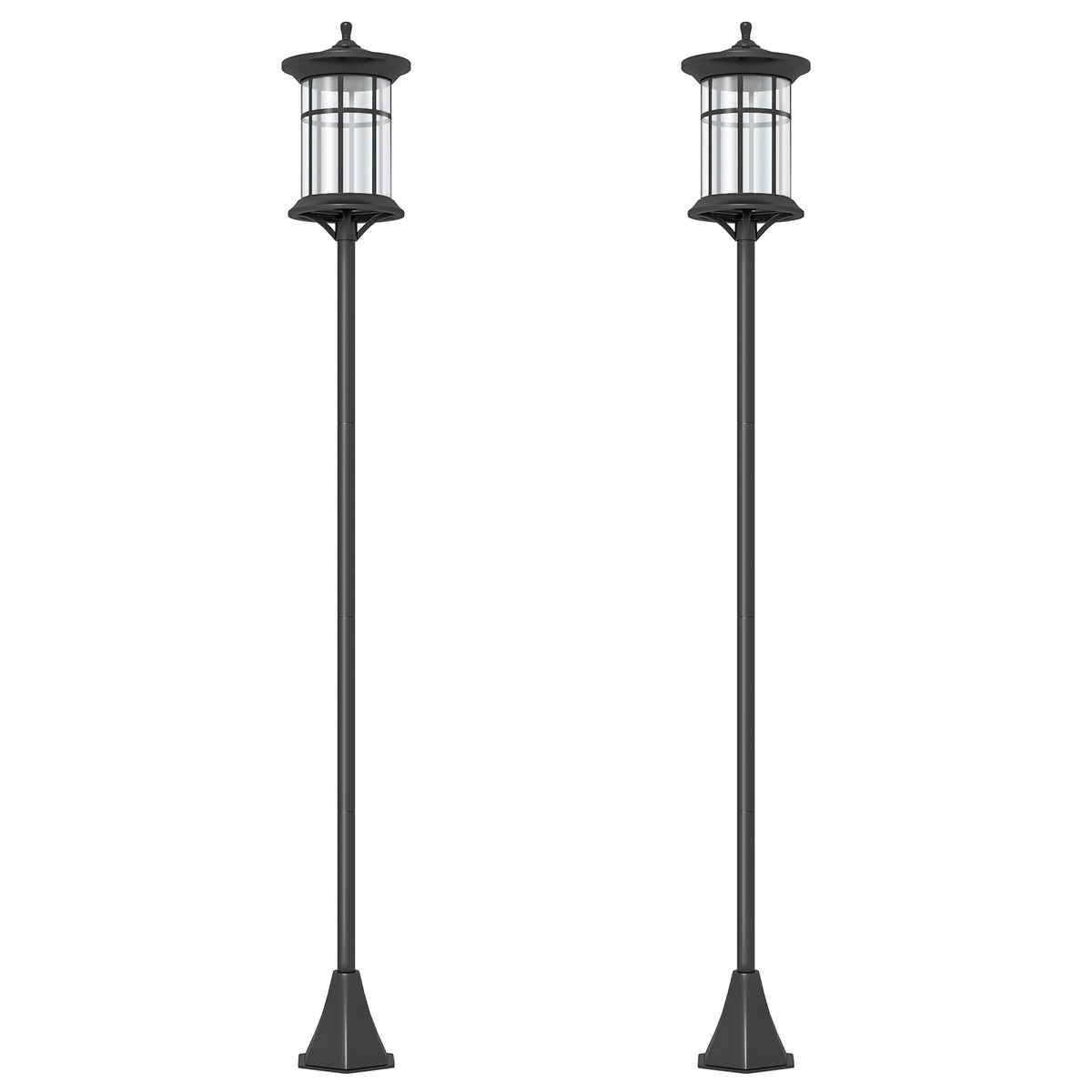 Set of Two 1.8m Traditional Style Solar Lamp Posts - Black