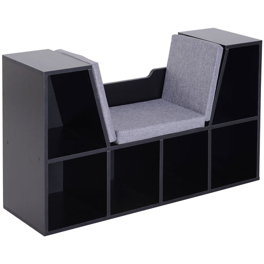 Bookcase Storage Shelf with Cushioned Reading Seat, Cube Bookshelf Organizer for Bedroom Living Room