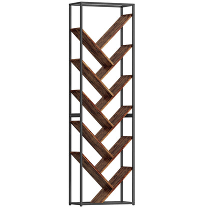 10 Shelf Industrial-Style Bookshelf - Black/Brown