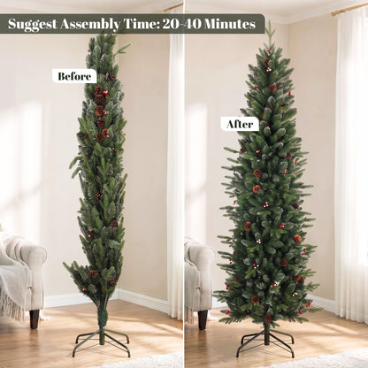 Slim Gracious Pine Xmas Tree, 7ft/210cm Artificial Christmas Tree with 904 Branch Tips, Foldable Steel Stand, Green