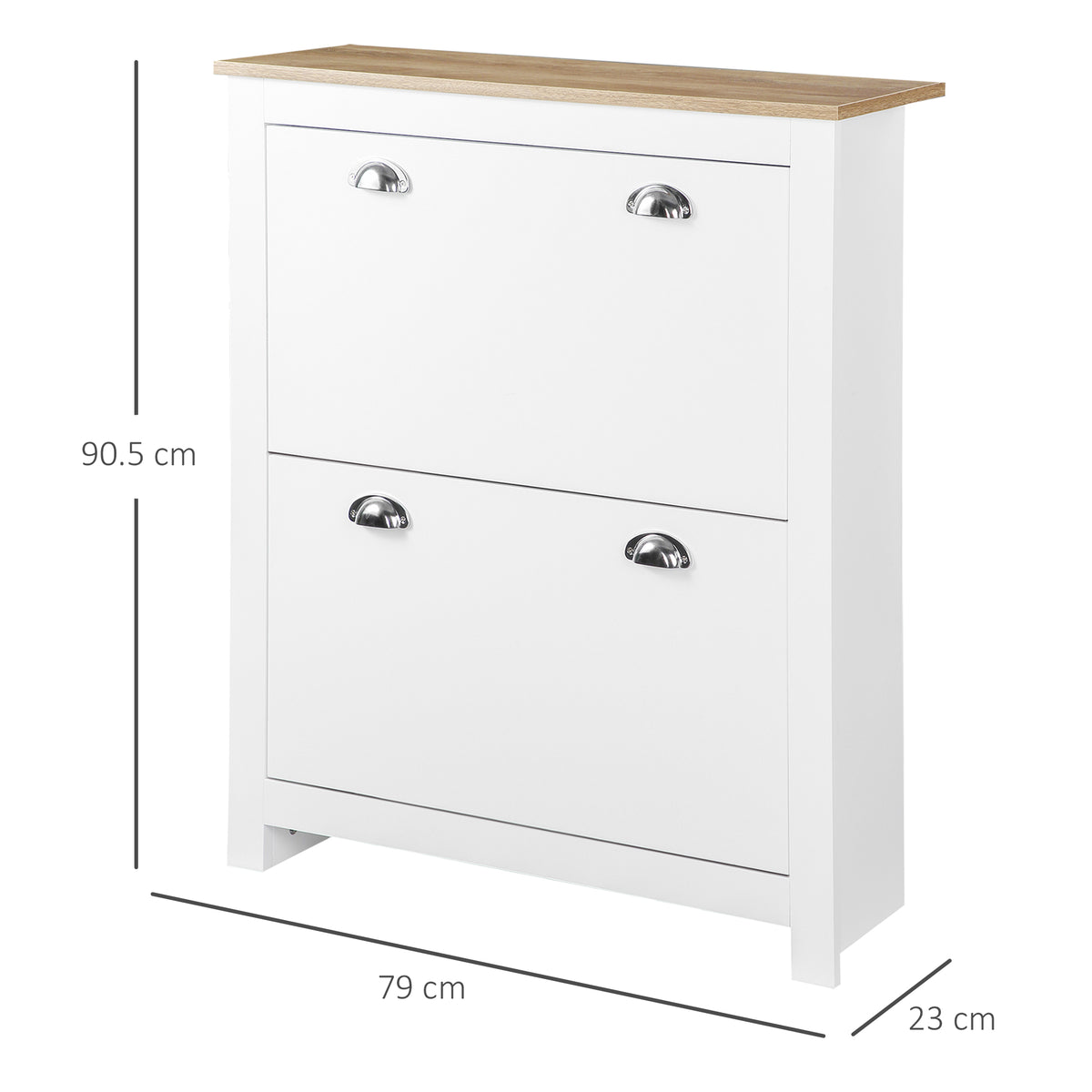 2 Drawer Shoe Cabinet Modern Narrow Shoe Cupboard Hallway Wooden Storage Organiser with Flip Doors Adjustable Shelf for 6-12 Pairs