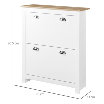2 Drawer Shoe Cabinet Modern Narrow Shoe Cupboard Hallway Wooden Storage Organiser with Flip Doors Adjustable Shelf for 6-12 Pairs