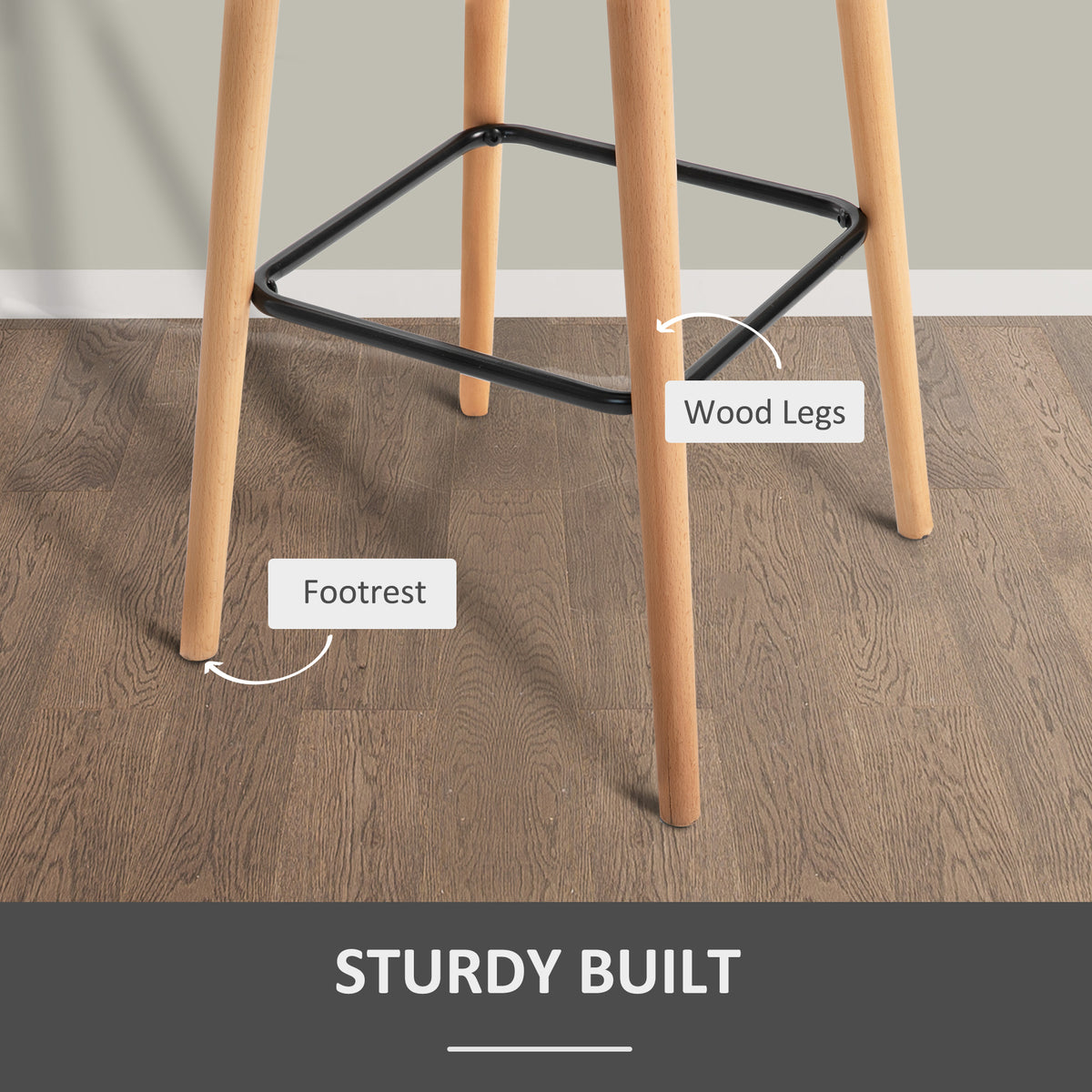 Set of 2 Bar Stools Modern Upholstered Seat Bar Chairs with Metal Frame, Solid Wood Legs Living Room Dining Room Fabric Furniture - Beige