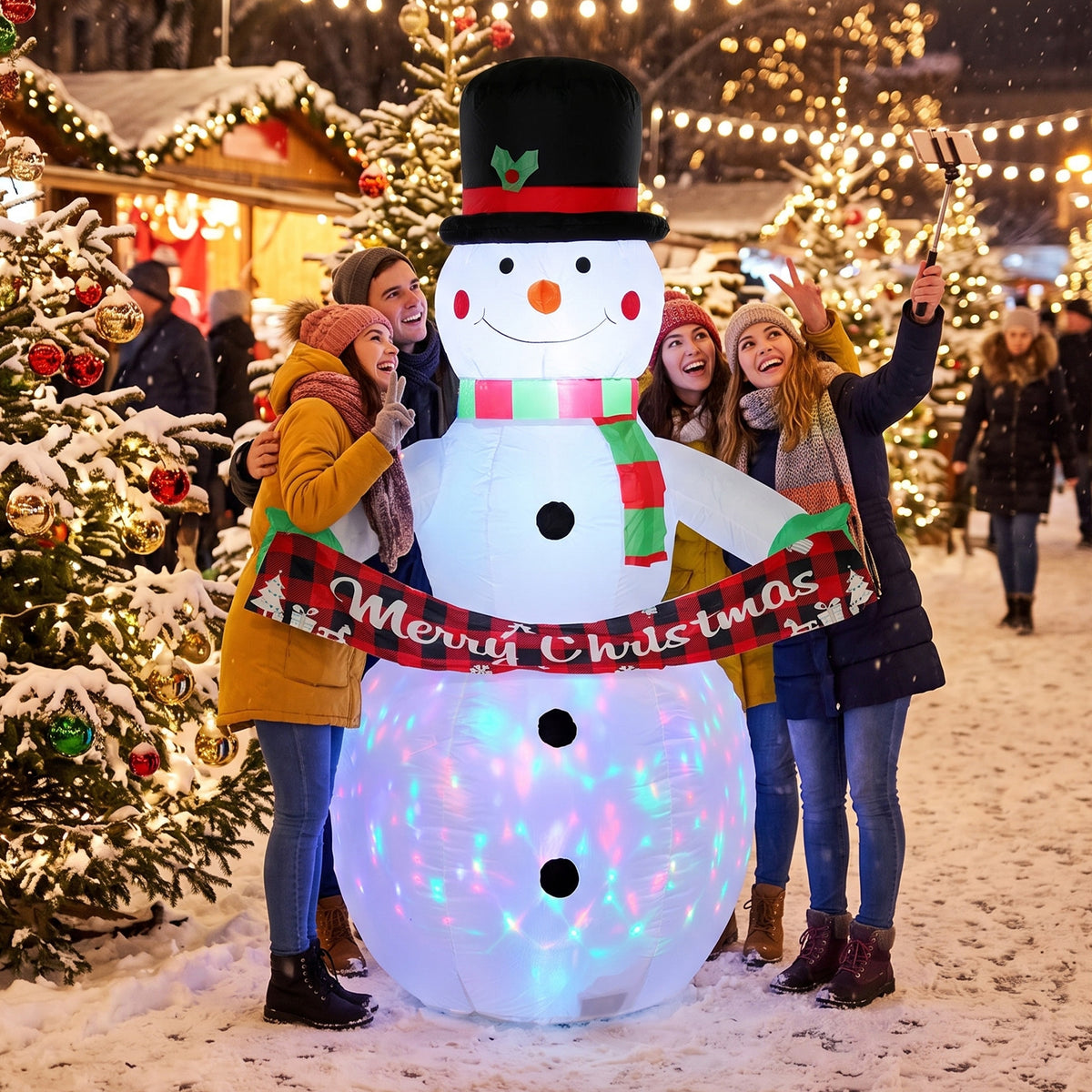 Inflatable Christmas Decoration, 6.7FT Christmas Inflatable Snowman with Colourful LED Light
