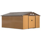 13 x 11ft Metal Garden Shed, Waterproof Outdoor Bike Storage Shed Galvanised with Vents, Foundation Kit, Apex Roof and Lockable Double Doors for Patio Lawn, Light Brown