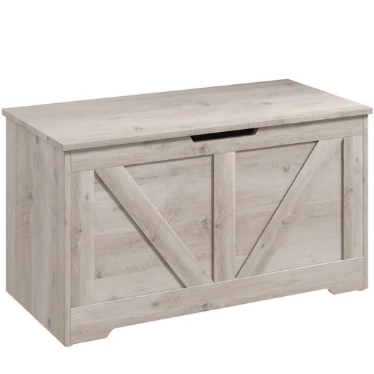 100L Home Storage Box, with Safety Hinge - Grey Wood-Effect