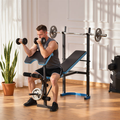 Adjustable Weight Bench with Leg Developer Barbell Rack for Lifting and Strength Training Multifunctional Workout Station for Home Gym Fitness, Black