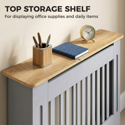 Slatted Radiator Cover, Painted Cabinet with Line Grill Design, 112W × 19D × 81H cm, Grey
