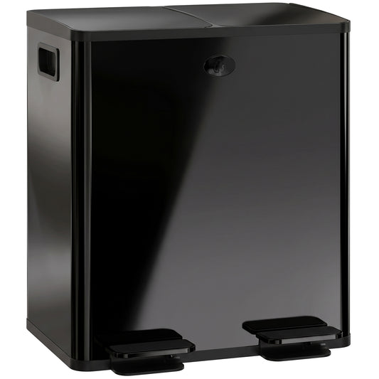 40L Dual Compartment Stainless Steel Bin, with Deodoriser Holders - Black