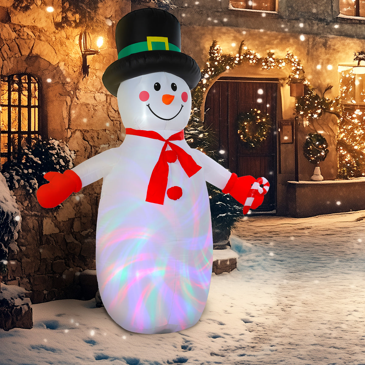8FT Christmas Inflatable Outdoor Decoration with Dynamic Disco & LED Lights, Self-Inflating Christmas Blow Up Snowman for Garden, Indoor Outdoor Home Decor