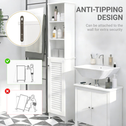 Tall Bathroom Cabinet, Freestanding Slim Bathroom Storage Unit with Adjustable Shelves and Shutter Door, Floor Storage Cupboard with 6 Shelves, 165H x 34W x 20D cm, White