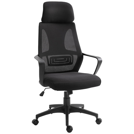 Ergonomic Office Chair, High Back Computer Chair, Mesh Desk Chair with Lumbar Support, Headrest, Wheel, Adjustable Height, Black