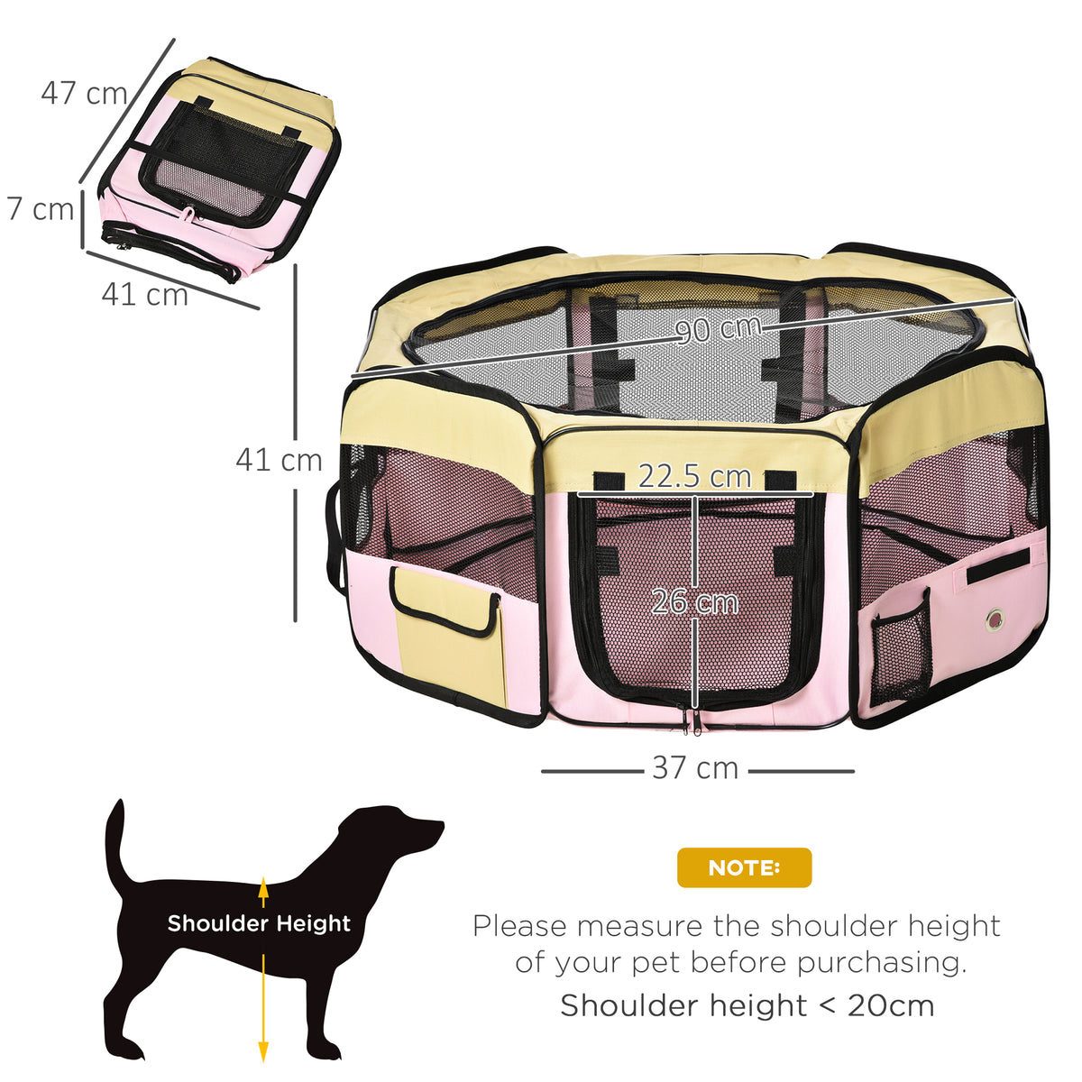 600D Oxford Soft Fabric Kennel, Pet Whelping Box Lightweight Dog Cat Puppy Playpen Rabbit Guinea Pig Foldable Portable Play Pen in Pink With Carry Bag Small Dia 90 x 41Hcm