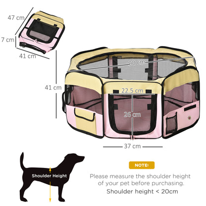 600D Oxford Soft Fabric Kennel, Pet Whelping Box Lightweight Dog Cat Puppy Playpen Rabbit Guinea Pig Foldable Portable Play Pen in Pink With Carry Bag Small Dia 90 x 41Hcm