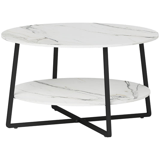 Two-Tier Marble-Effect Coffee Table - White/Black
