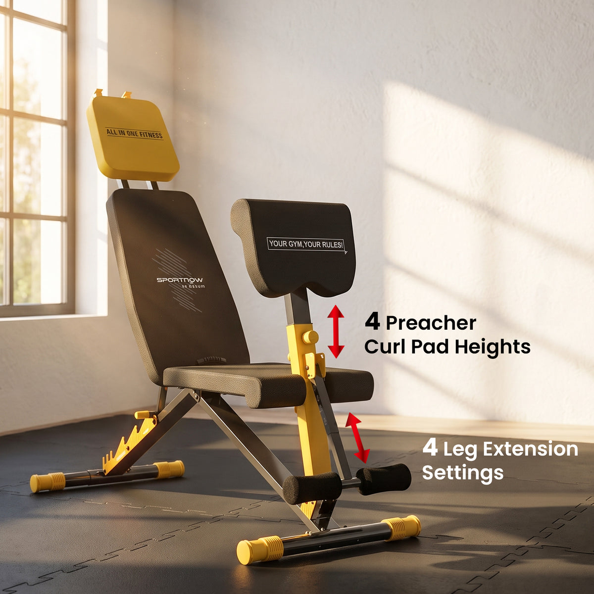 Adjustable Weight Bench for Home Gym, 300kg Incline Decline Flat Foldable Bench Press with 6 Backrest Positions, Yellow