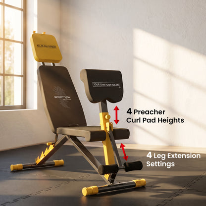 Adjustable Weight Bench for Home Gym, 300kg Incline Decline Flat Foldable Bench Press with 6 Backrest Positions, Yellow