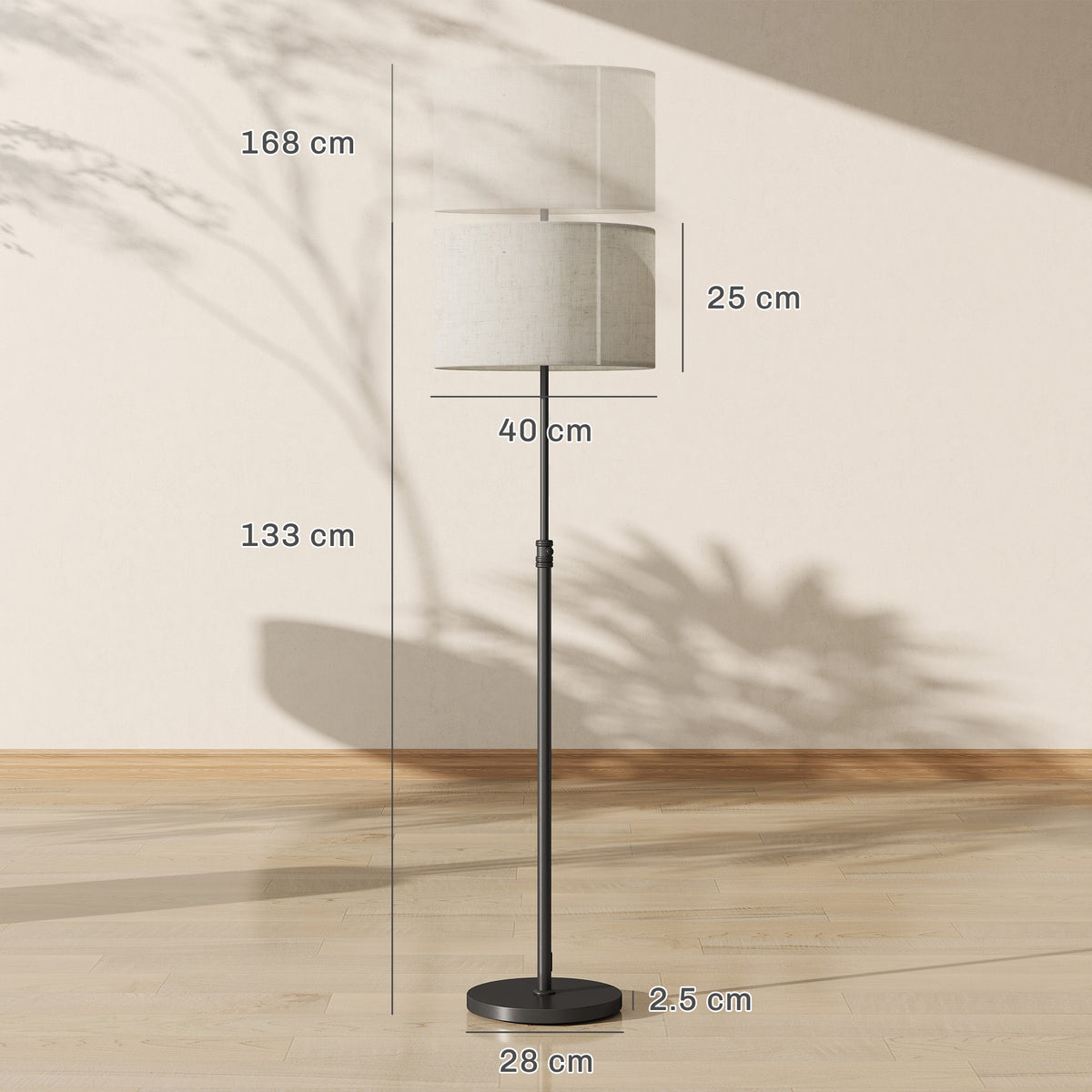 Floor Lamp with Remote, Height Adjustable Standing Lamp with Linen Shade, Dimmable with 3000K-6000K Adjustable Colour Temperatures, Foot Switch for Living Room Bedroom Office