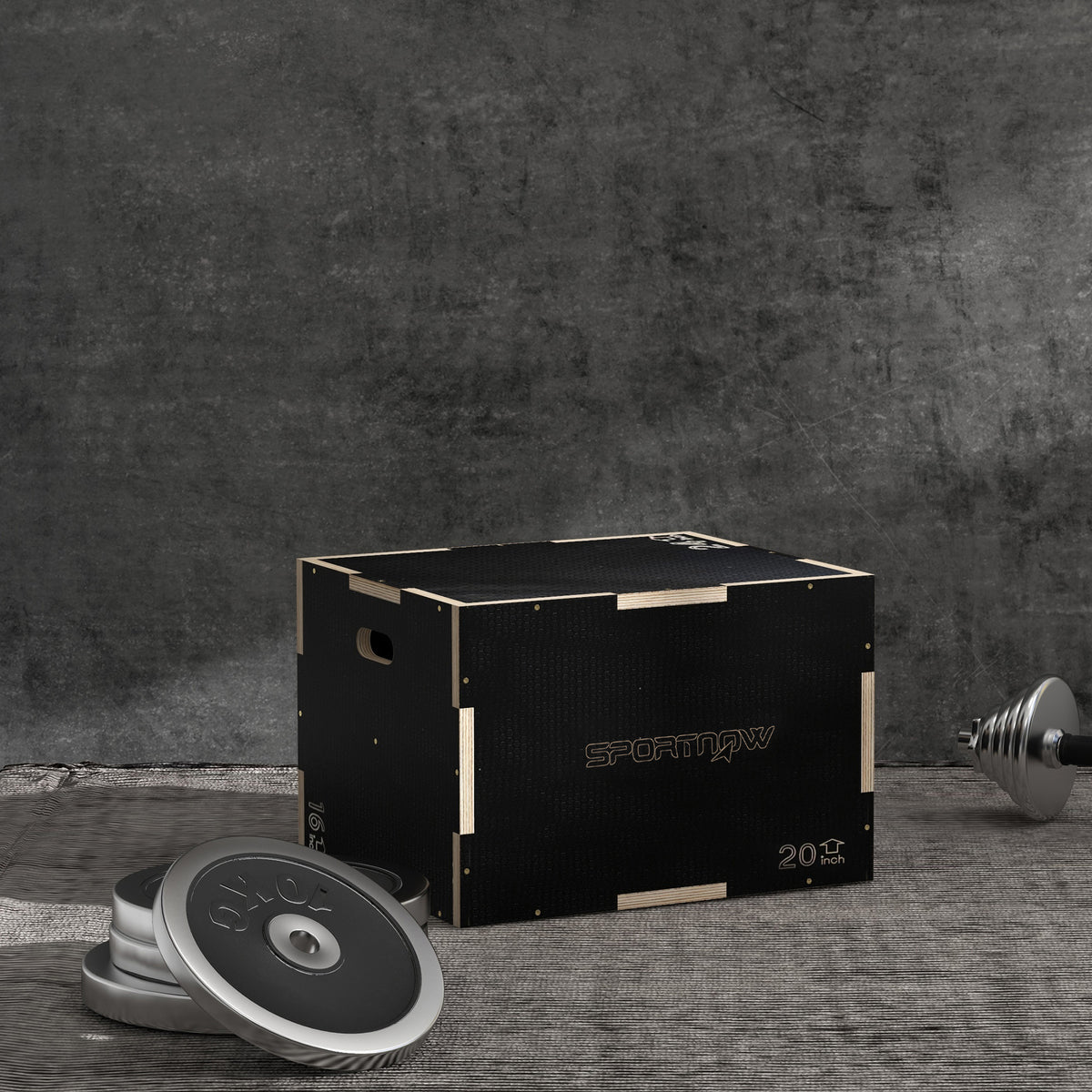 Multi-Faceted Jump Box, Wooden Step Up Box, for Home, Gym, Exercise, 16.1"/20.1"/24" - Black