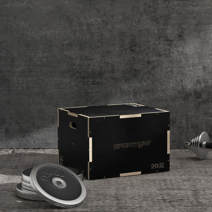 Multi-Faceted Jump Box, Wooden Step Up Box, for Home, Gym, Exercise, 16.1"/20.1"/24" - Black