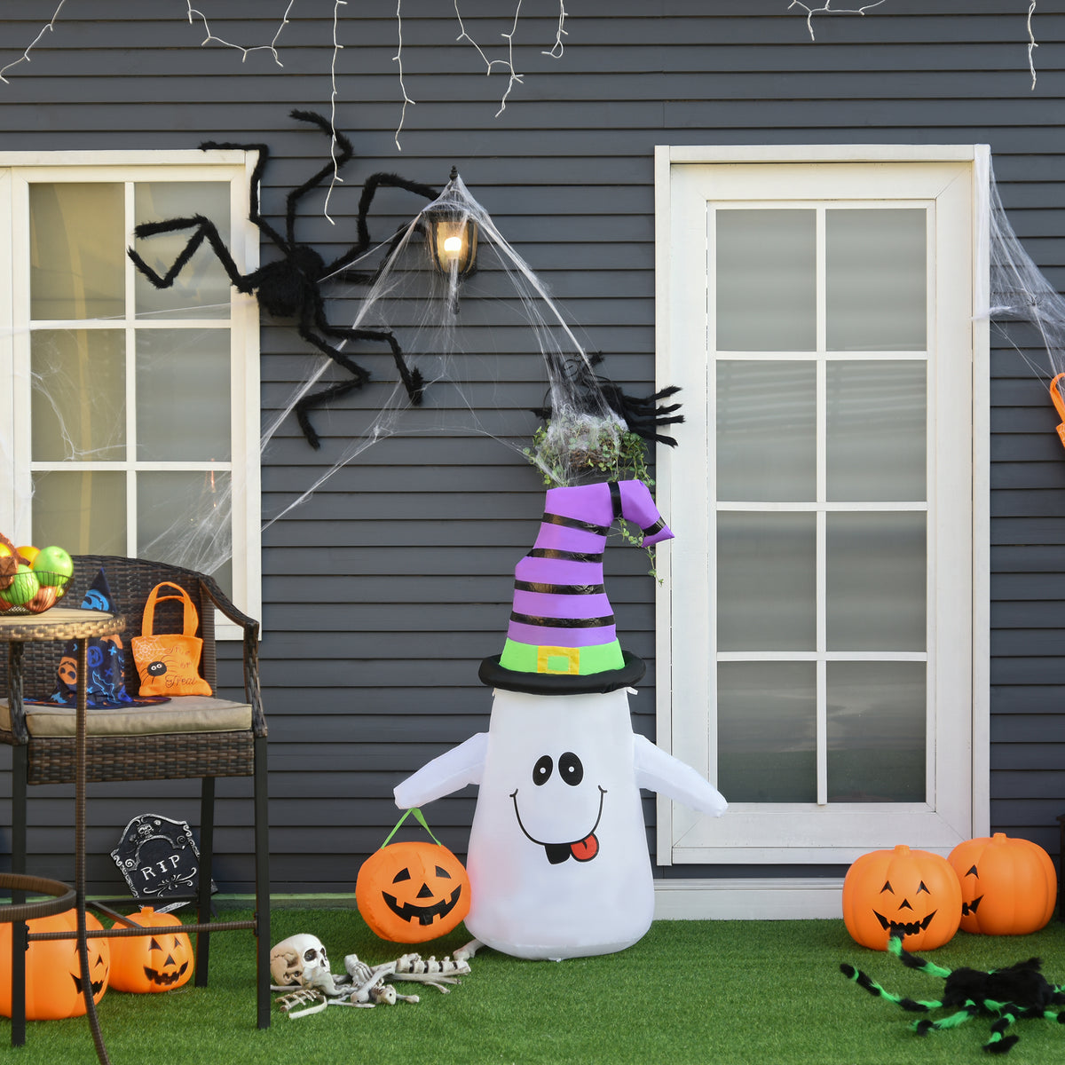 1.2m Witch Ghost Halloween Inflatable Decoration w/ LED Lights Fan Accessories Pumpkin Lantern Kids Adult Fun Weather-Resistant Indoor Outdoor Seasonal