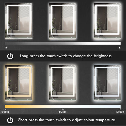 Large Vanity Mirror with Lights and Shelf, Illuminated bathroom Mirror with 3 Colour Brightness, Smart Touch, Anti-Fog