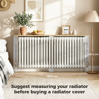 Slatted Radiator Cover, Painted Cabinet with Line Grill Design, 172W × 19D × 81H cm, Grey