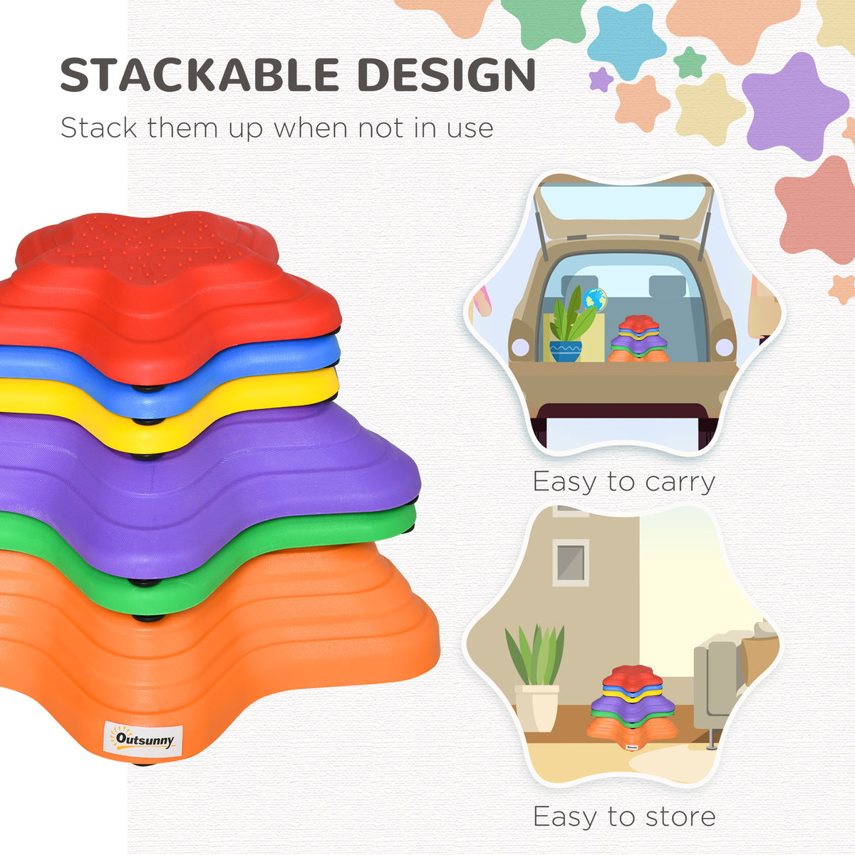 Balance Stepping Stones Kids, 6-Piece Starfish Style Non-slip Obstacle Course, Stackable Balance Blocks, Garden Sensory Toys for Toddler 3-8 Years, Indoor Outdoor, Multicoloured