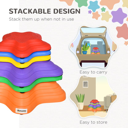 Balance Stepping Stones Kids, 6-Piece Starfish Style Non-slip Obstacle Course, Stackable Balance Blocks, Garden Sensory Toys for Toddler 3-8 Years, Indoor Outdoor, Multicoloured