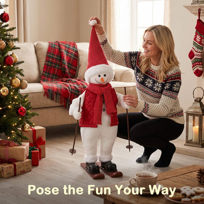 2ft Singing Skiing Santa Claus, Standing Christmas Animated Santa Figure with Ski Board, Poles, Sound/Touch Activated